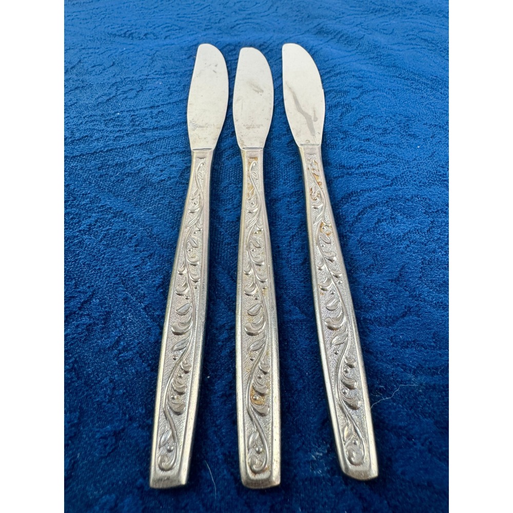 San Souci Stainless Utica Vine Scroll 3 Dinner knives 8 1/2" Stainless Japan - Picture 2 of 3